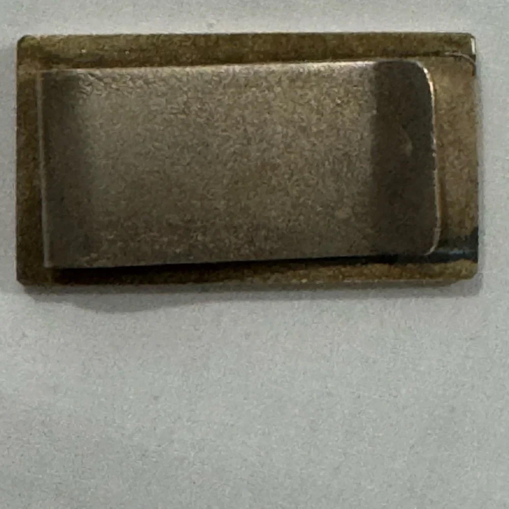 Elegant Vintage Solid Brass Etched Wood Inlay Money Clip